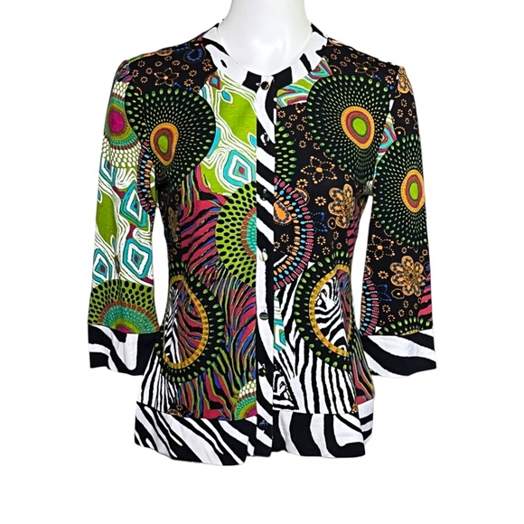Joseph Ribkoff Women's Cardigan Colorful Abstract Print Zebra Stripe Size 10 - Picture 8 of 8